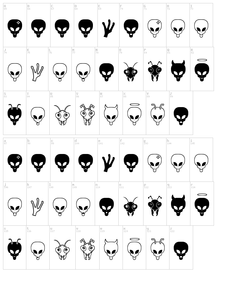 Aliens Bats St font map
